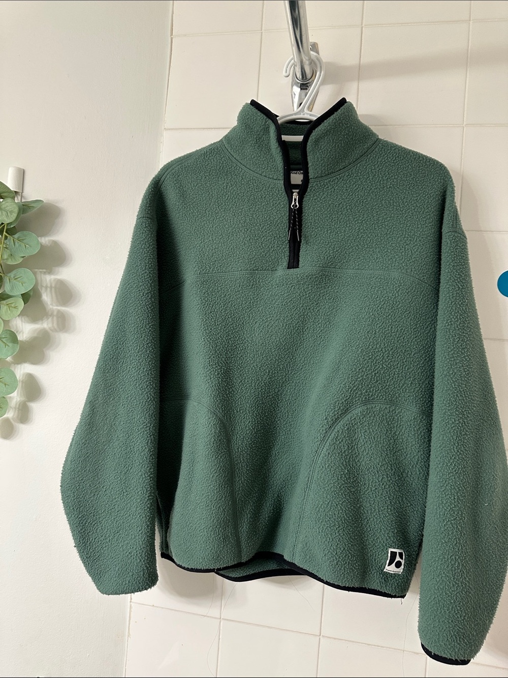 Frank And Oak Green Sherpa-Lined Half-Zip Pullover